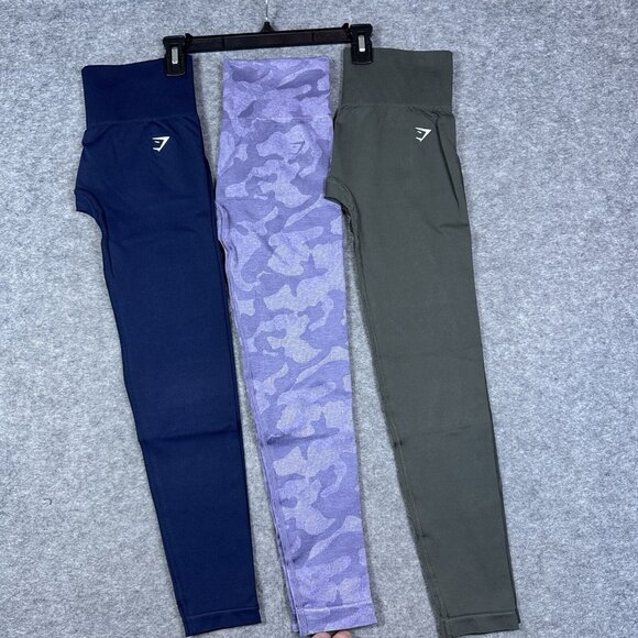 Gymshark Leggings Small Camo Green Blue OG Vital Everyday Seamless Lot of 3